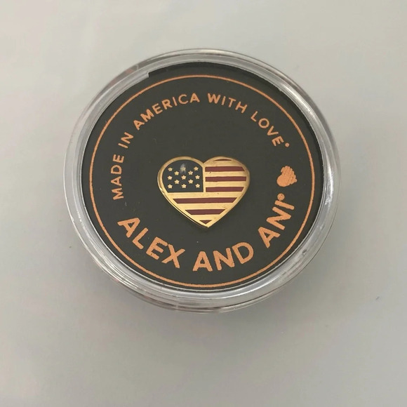 NWT Alex and Ani Gold Heart Red White and Blue Flag Pin - Picture 1 of 2